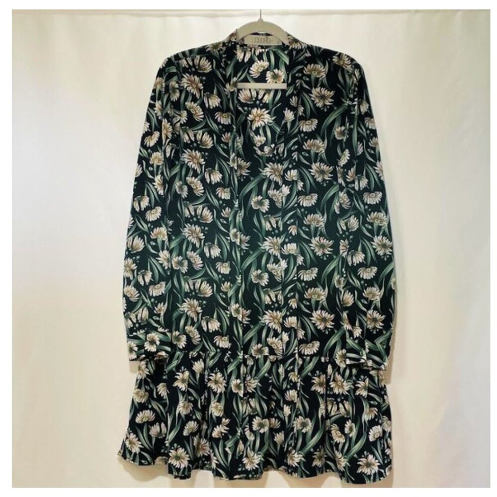 NEW LIQUORISH Tiered Long Sleeve V-Neck Mini Dress Green Floral Women Size 10